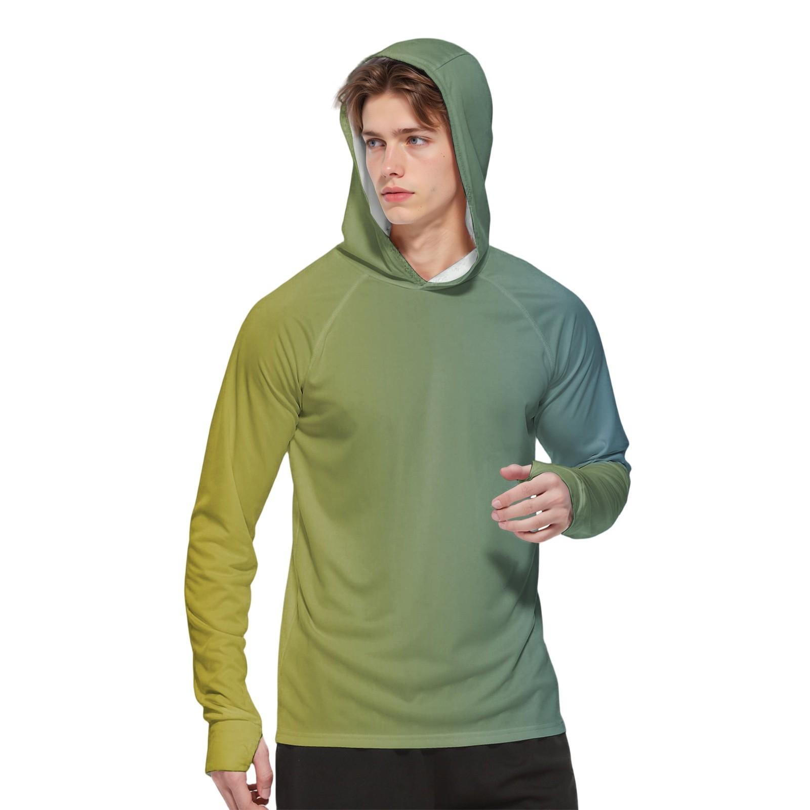 Мужская модная рубашка с длинным рукавом с принтом и капюшоном SPFUV L зелёный 1798₽