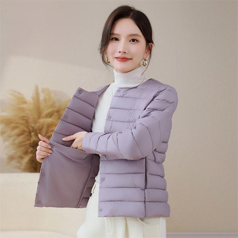 Down cotton liner women's winter short wear light and slim collarless jacket with fashionable warm small cotton-padded jacket
