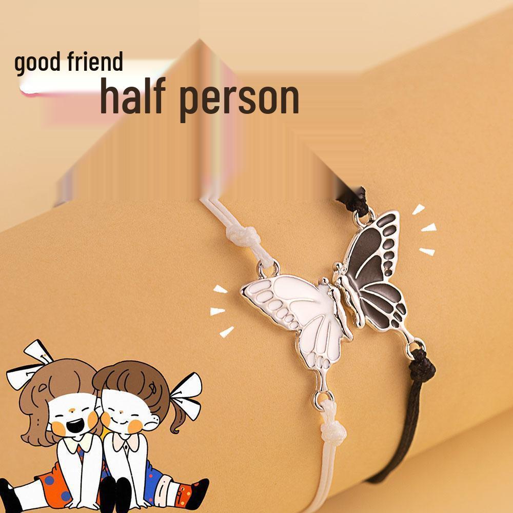 Handmade Woven Butterfly Friendship Bracelet - Cartoon Style, Waxed Cord, Trendy and Stylish for Couples and Friends.
