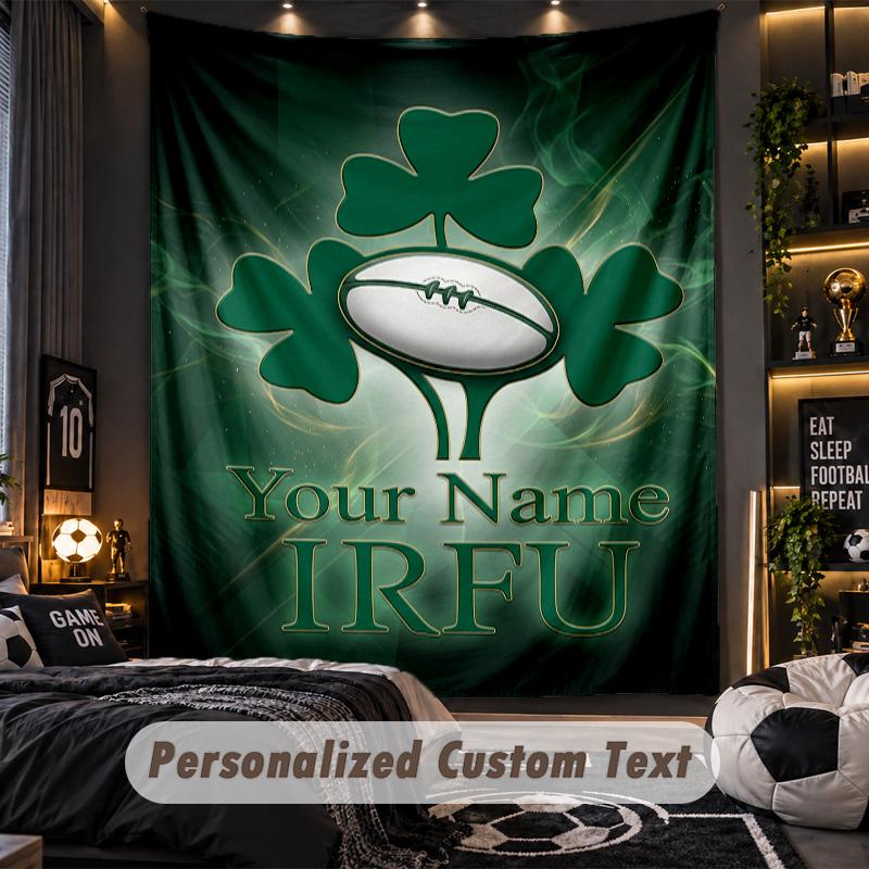 TapestryIreland Rugby Custom Name Text Personalized Wall Hanging Tapestry Home Wall Decor