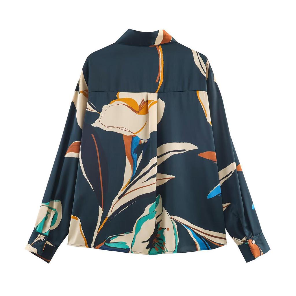 2025 Autumn European Style Women's Long Sleeve Loose Printed Draping Shirt