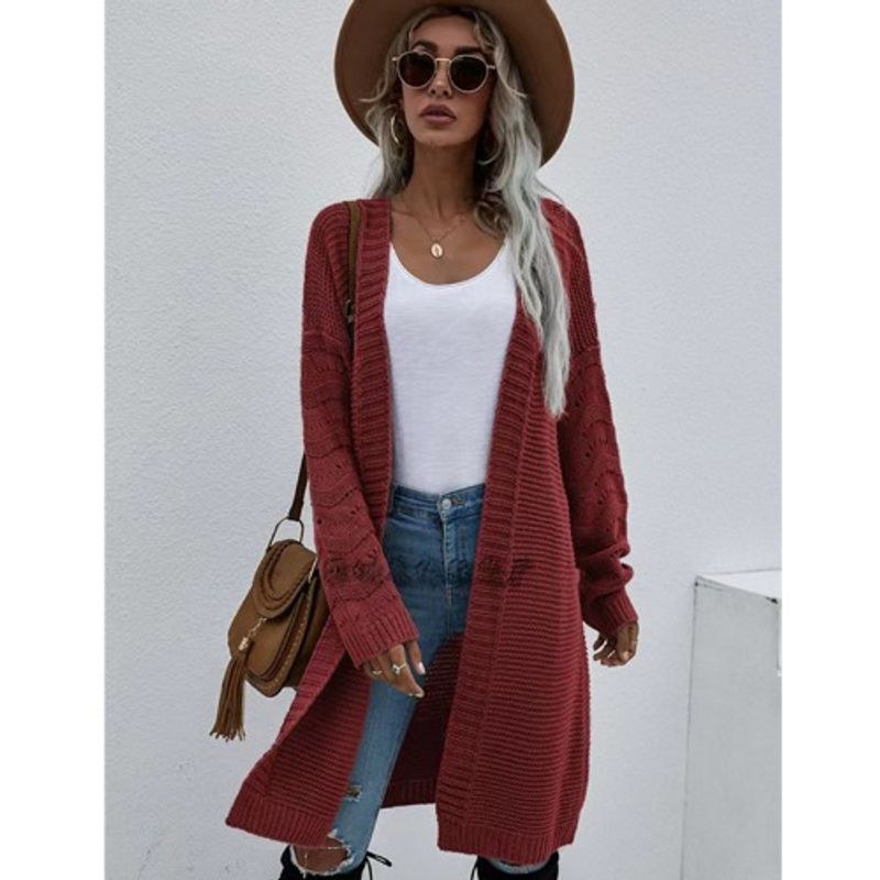 Fashion Fall and Winter New Arrival Solid Color Fashion Elegant Knitting Knitwear Sleeve Open Cardigan Sweater Outwear Female Sweater