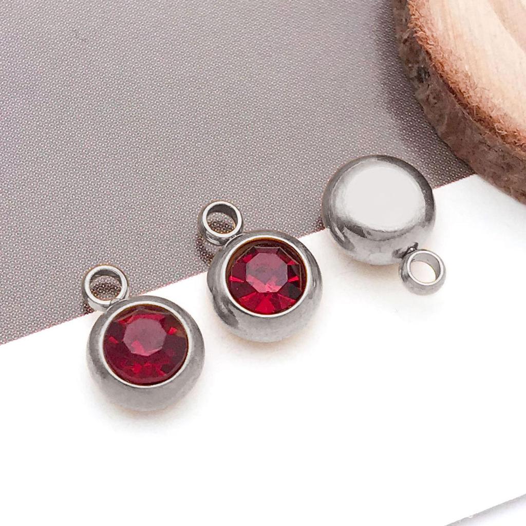 Twelve Color Birthstone Round Titanium Steel Pendant for DIY Jewelry