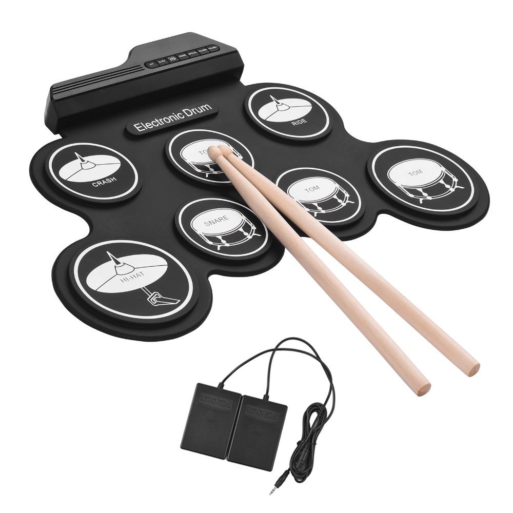 Silicone Material Roll Up Drum Kit 7-Pad Electronic Drum Kit Portable Drum Set  Practice Pad