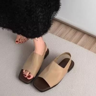Sandali bassi da donna alla moda slip-on con punta quadrata aperta e fascia elastica Ciabatte Scarpe casual estive da spiaggia a scivolo