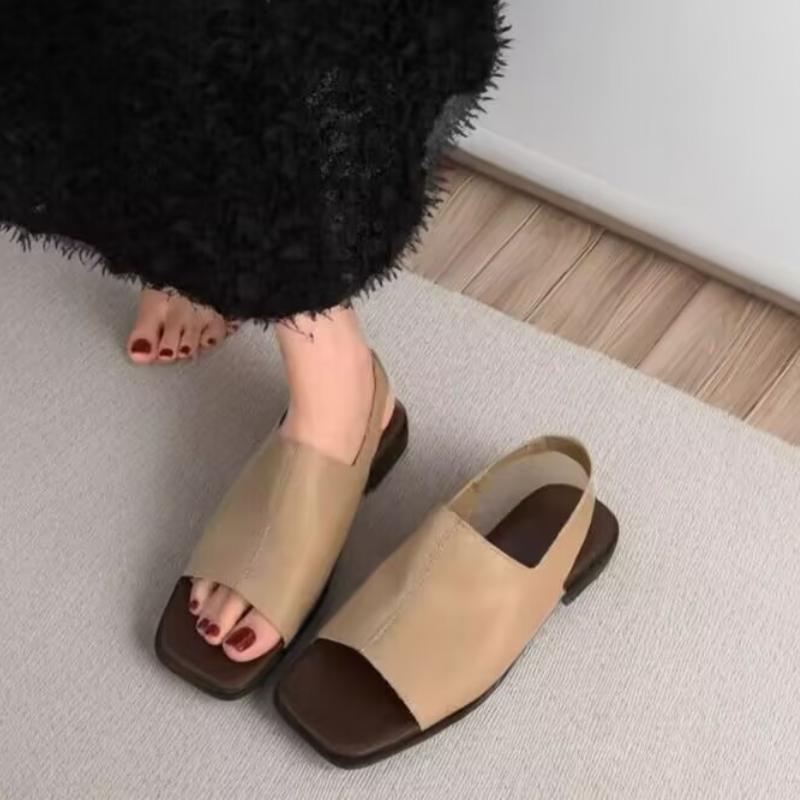 

Модные женские плоские сандалии Модные шлепанцы с квадратным открытым носком на резинке Повседневные летние пляжные шлепки 42 хаки