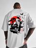 2026 Japan Bushi Red Moon Print 100% Cotton Trend Summer Autumn Men Women T-shirt Daily Outdoor Sports Party Casual Short Sleeve