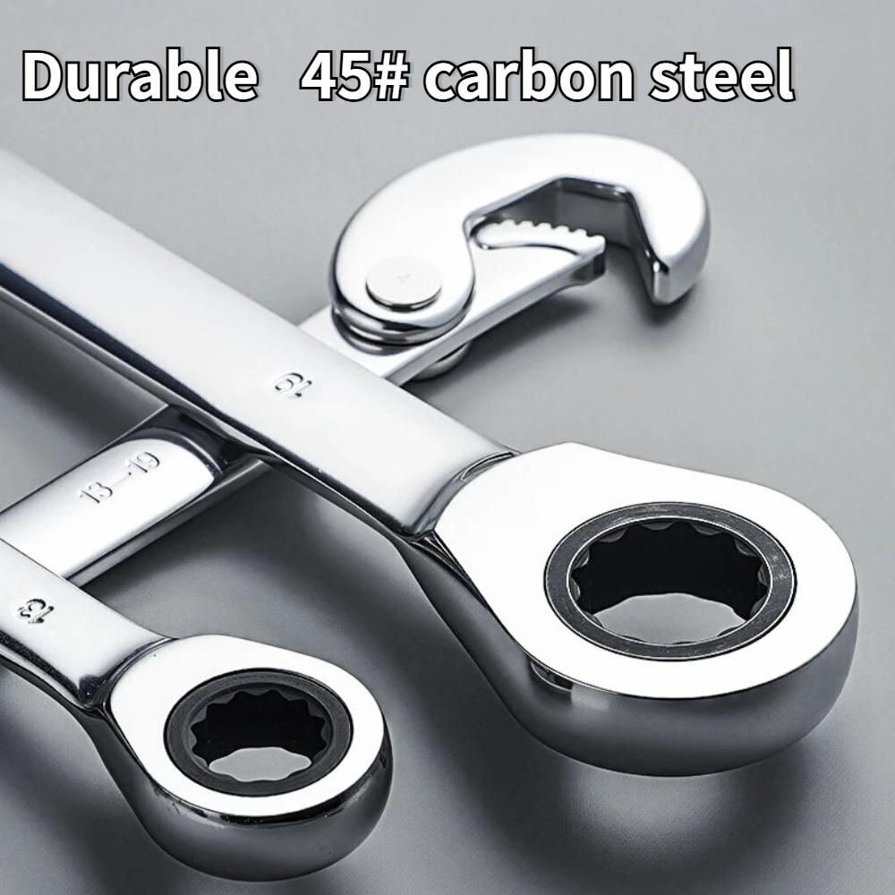Universal 71-Tooth Ratchet Wrench Double Headed Labor Saving Adjustable Large Open End Wrench Steel High Hardness Repair Tools