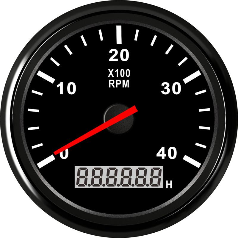 85mm Boots-Drehzahlmesser 3000, 4000, 6000, 8000 U/min Drehzahlmesser Auto Marine Tacho Messgerät mit Betriebsstundenzähler 12V/24V toerenteller
