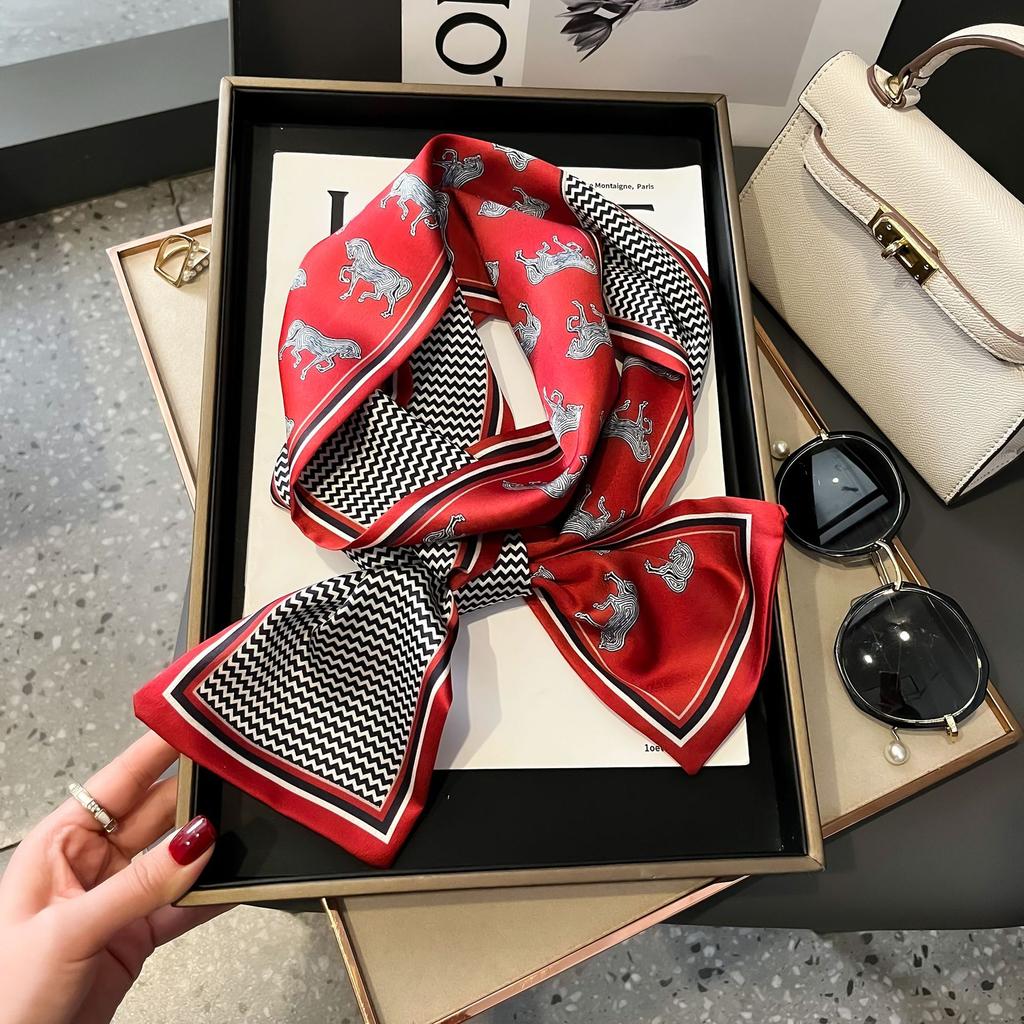 Luxury Summer Long Silk Scarf Female Animal Horse Print Thin Narrow Scarf Bag Hair Band Ribbon Scarfs Women Neckerchief
