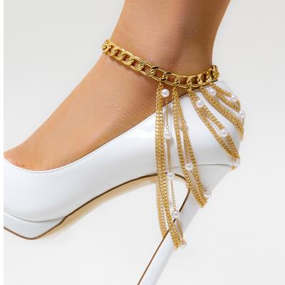 Accessories, Temperament Multi-layer Fringed Hip-hop Anklet Women, Exaggerated Imitation Pearl Geometric Chain Shoe Chain