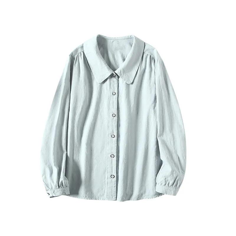 2024 Spring Women's Cotton Linen Long-Sleeved Casual Shirt
