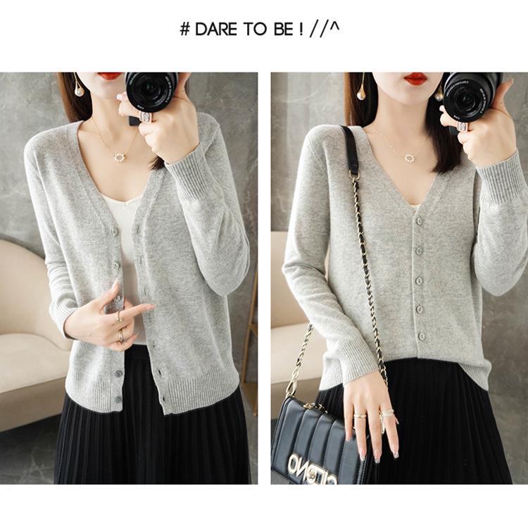 Women's V-neck Knitted Cardigan - Long-Sleeve All-Season Outerwear Sweater