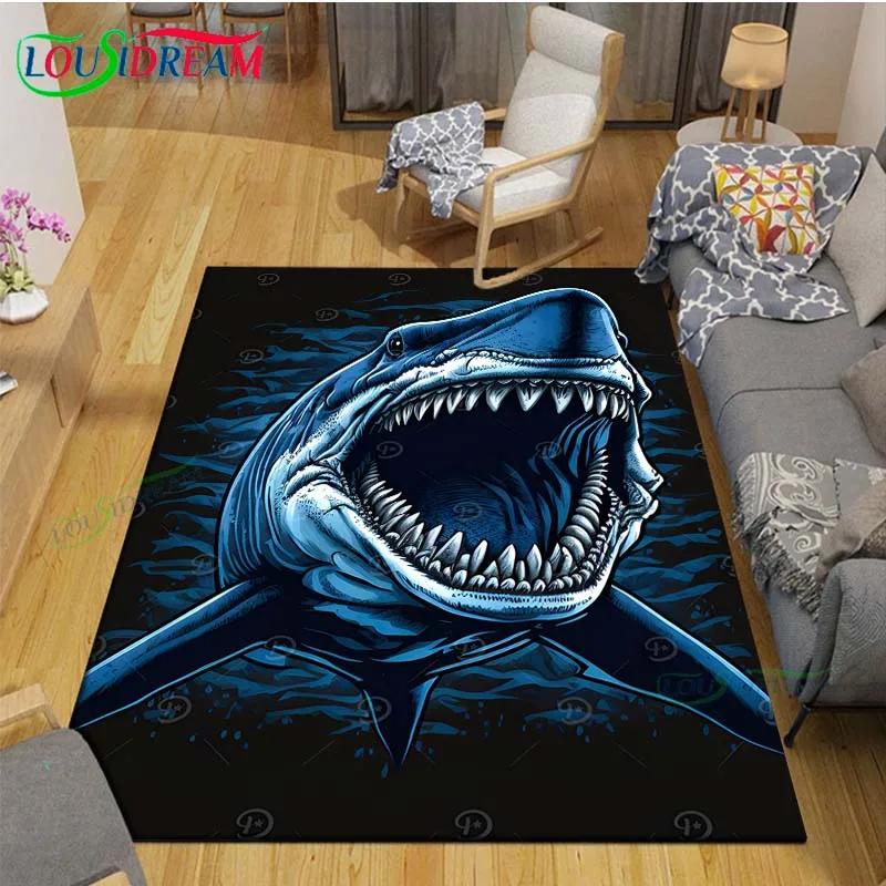 Moderne 3D-Haifisch-Teppich für Wohnzimmer Heim-Sofa-Dekoration, Kinder-Spiel-Dekor Bodenteppich Yoga-Matte Großer Teppich