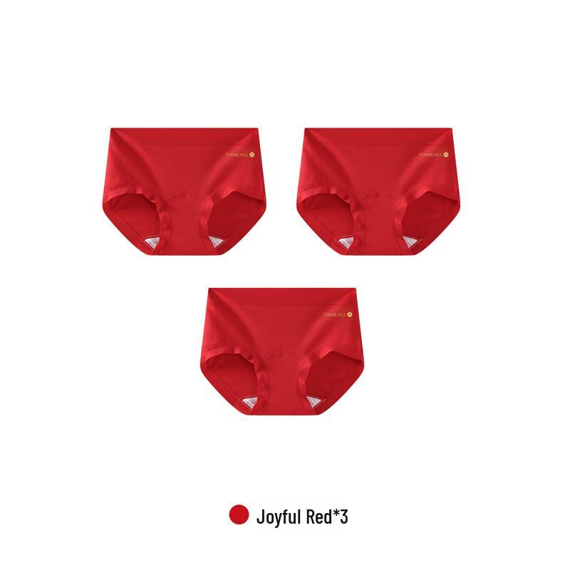 YOUNGYELL Women's Red Mid-Waist Cotton Antibacterial Underwear (3-Pack)