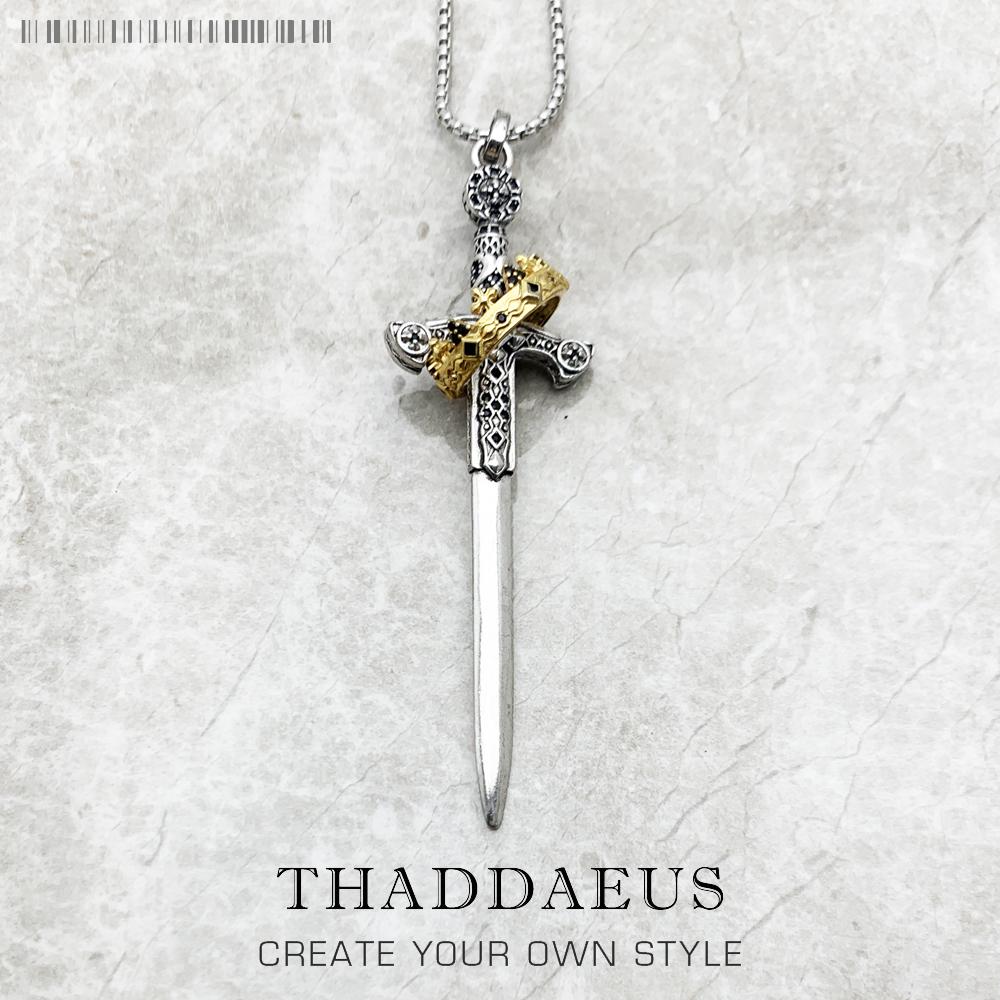 

Sword Pendant Link Chain Necklace Summer New Fine Jewelry Europe 925 Silver Vintage Gift For Women Men 45cm