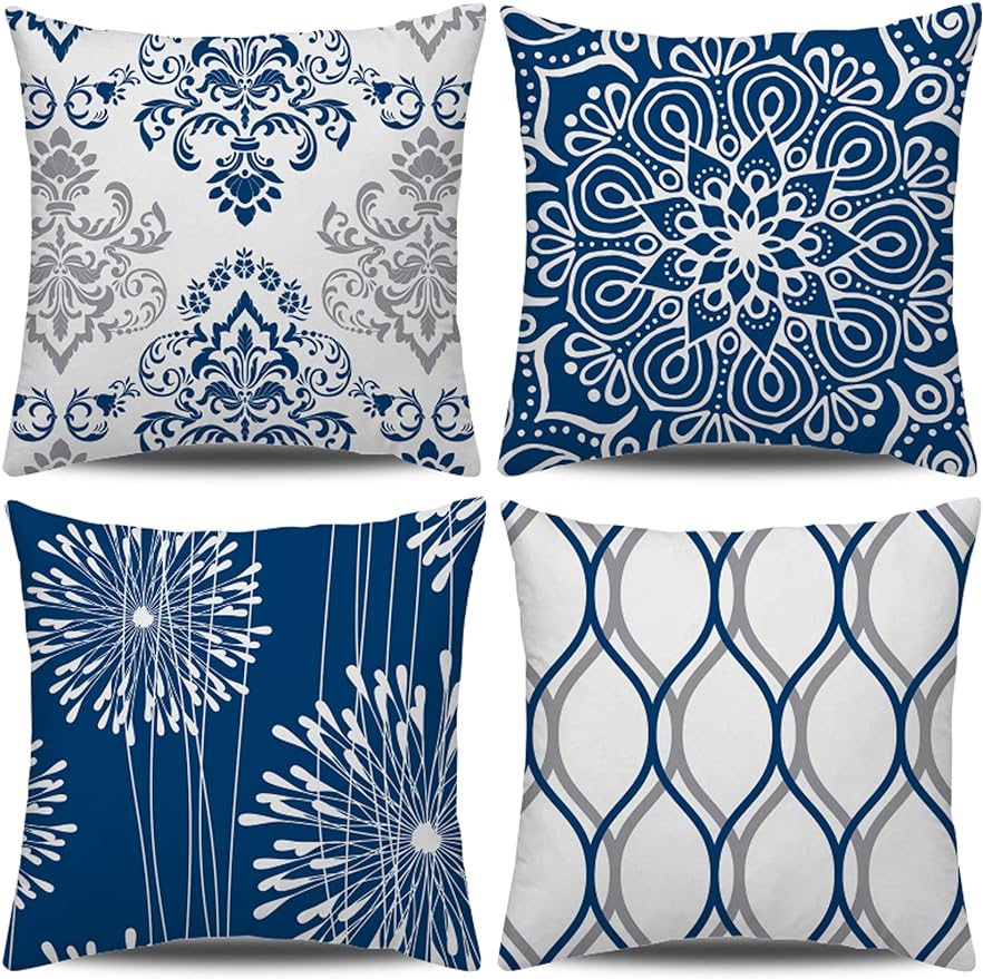 Decorative Throw Pillowcase 40x40cm Blue Modern Simple Square Pillowcase Sofa Farmhouse Living Room Cushion Cover