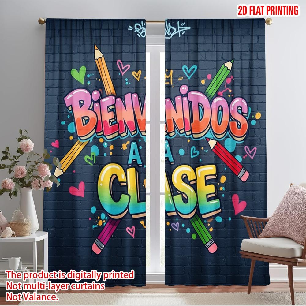 

2pcs 2D flat printing Party Curtains Welcome Class Graffiti 100% Polyester Without Electricity All Season Party & Holiday Decor 52.50×116.00 CM 2pcs