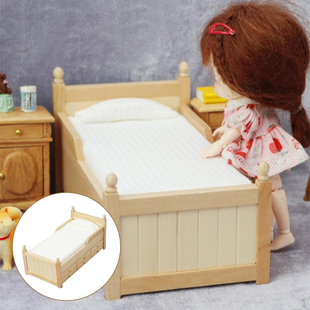 Dollhouse 1:12, Single Miniature Bed with Drawer, Toy Model, Home for Children, Dolls, Furniture,