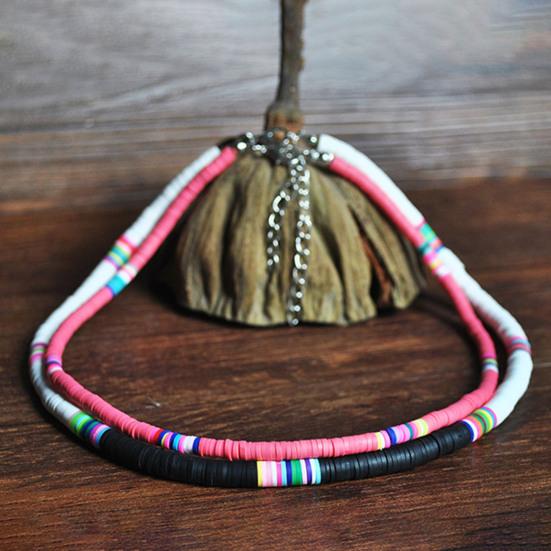 Women Necklace Colorful Beads Bohemian Polymer Clay Stackable Long Lasting Collar Necklace for Party