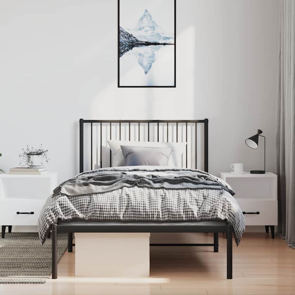 vidaXL Bed Frame with Headboard Metal Black 100x190 Cm