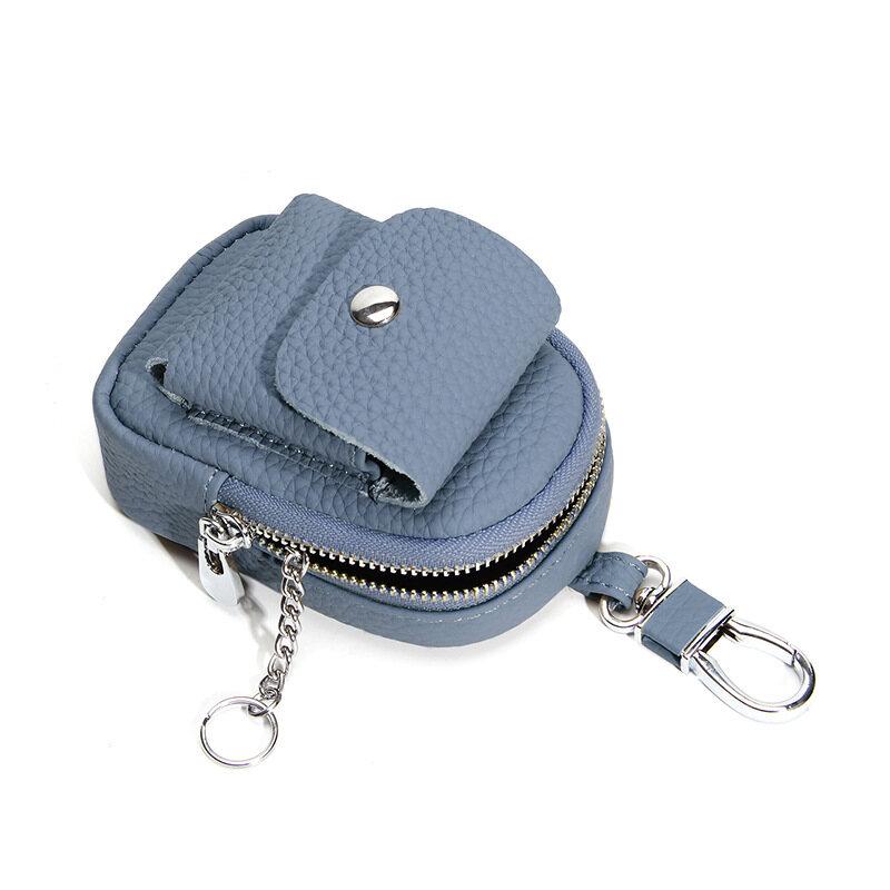 New Durable Genuine Leather Waist Hanging Small Bag Portable Storage Bluetooth Earphone Keys Coins Zipper Pouches Multi-color Selection