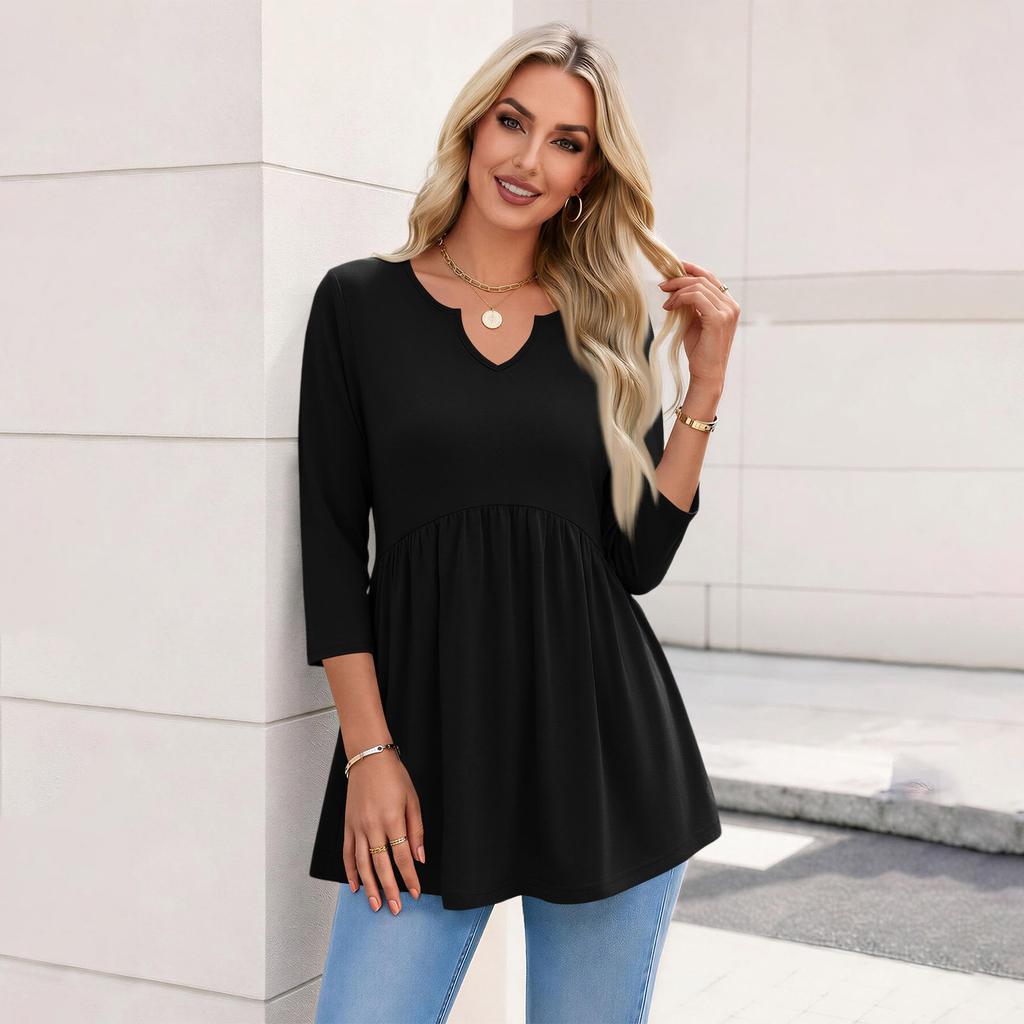 Women's Fashion Casual V-Neck Three-Quarter Sleeve Shirt