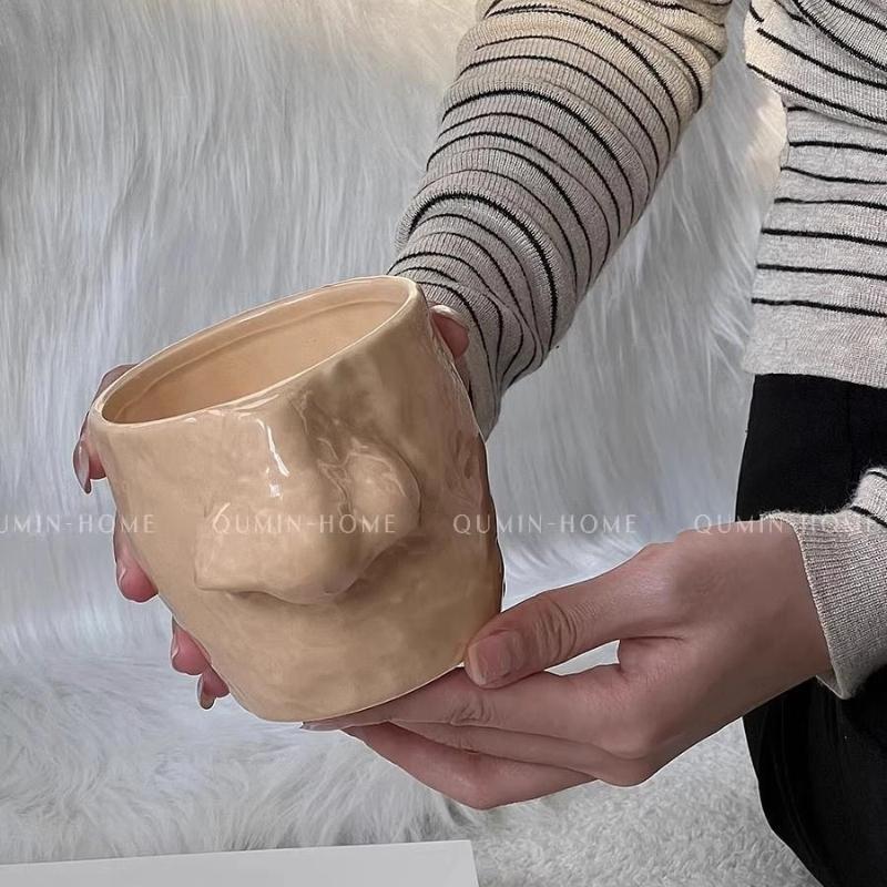 Funny Ceramic Nose Mug and Finger Tray Set – Creative Quirky Cup with Jewelry Holder Dish