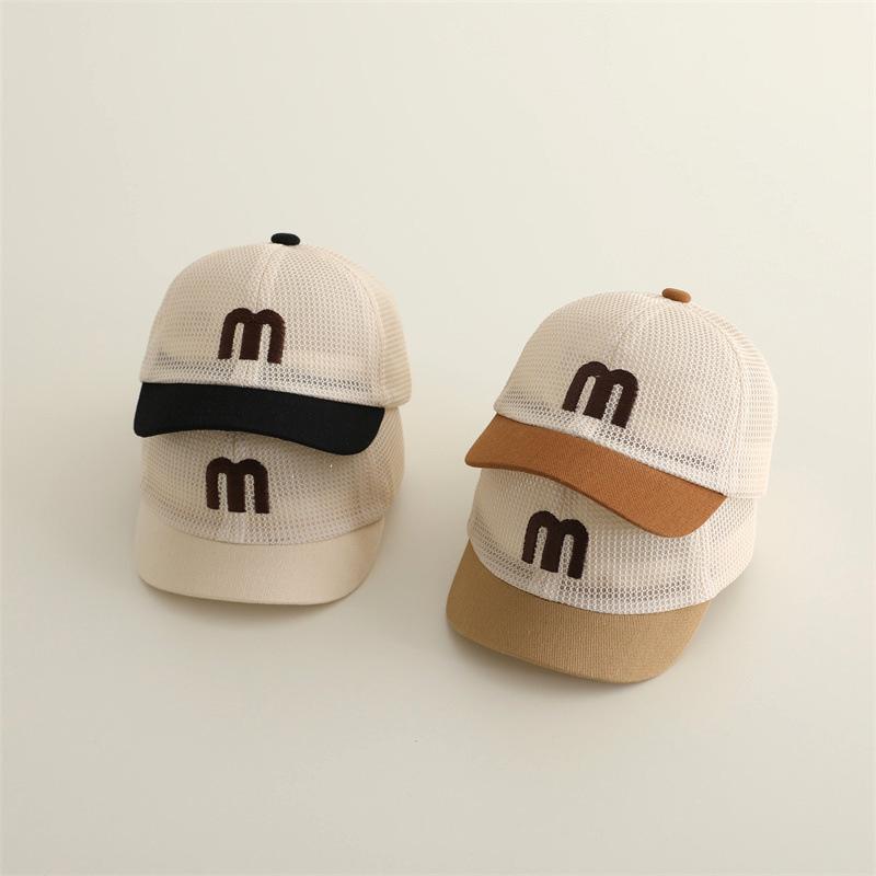 Baby Summer Mesh Hat Solid Color Letter M Embroidery Breathable Baseball Cap For Kids Boys Girls Short Brim Duck Tongue Cap