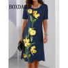 Women Casual Dresses Summer Vintage Style Female O-Neck Flower Printed Dress Loose Ladies Clothing