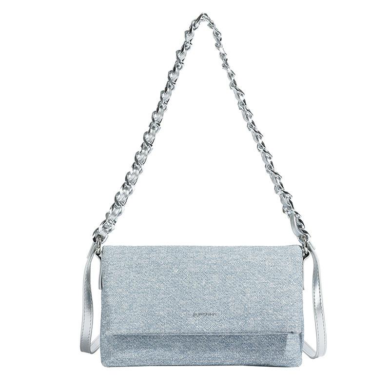 IELGY Fashionable Denim Underarm Bag High-End Chain Shoulder Messenger Bag All-Match Small Square Bag