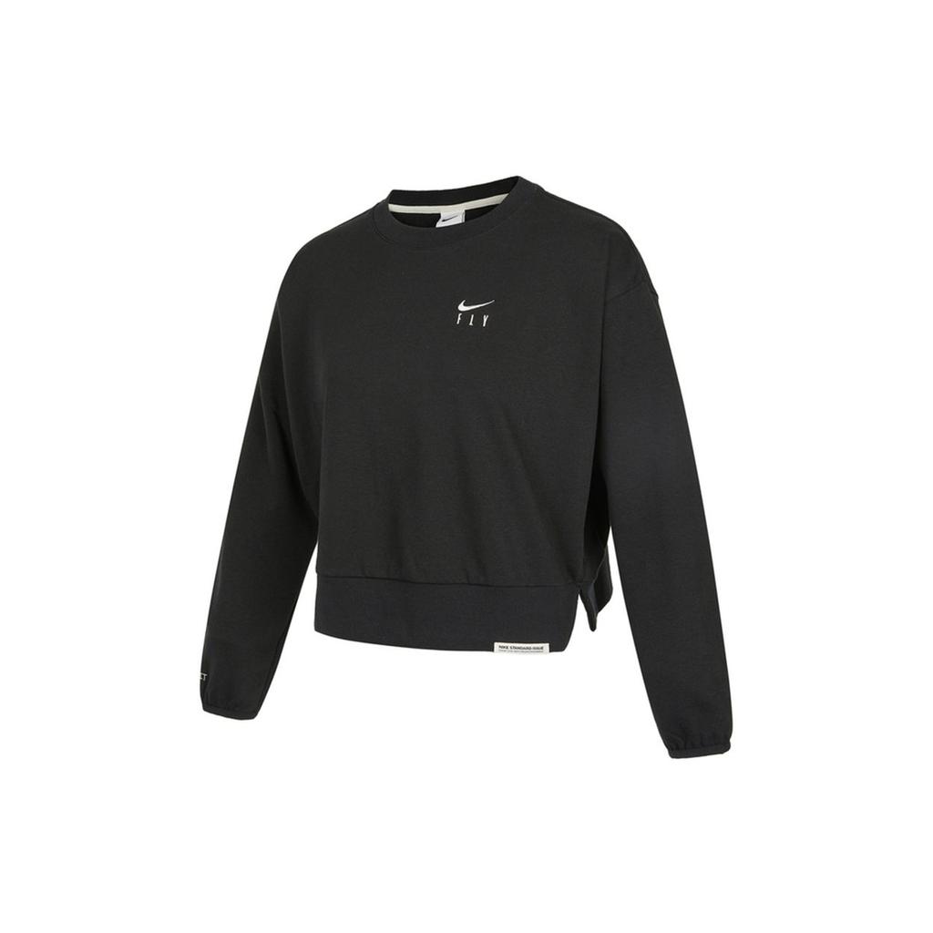 Nike Standard Issue Embroidered Logo Knit Sport Crewneck Sweatshirt Women Tops Black DD9256-010