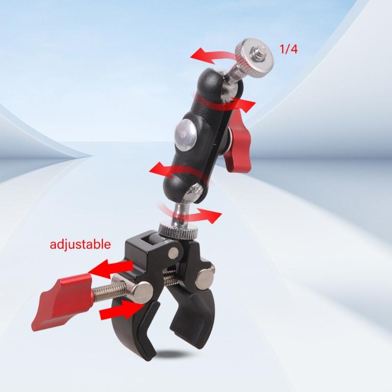 Iron Clamp With Double Ball Head Clamp 1/4inch Threaded For Phone Video Mount Camera Monitor LED Light Car Microphones