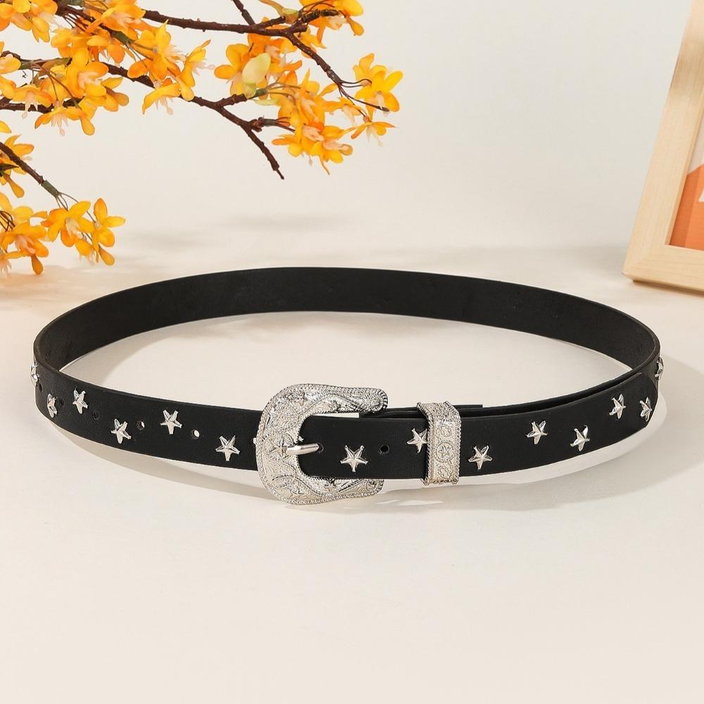 Punk Style Y2K Wide Belt Punk PU Leather Waistbands Fashion Star Rivet Waist Belt  Women