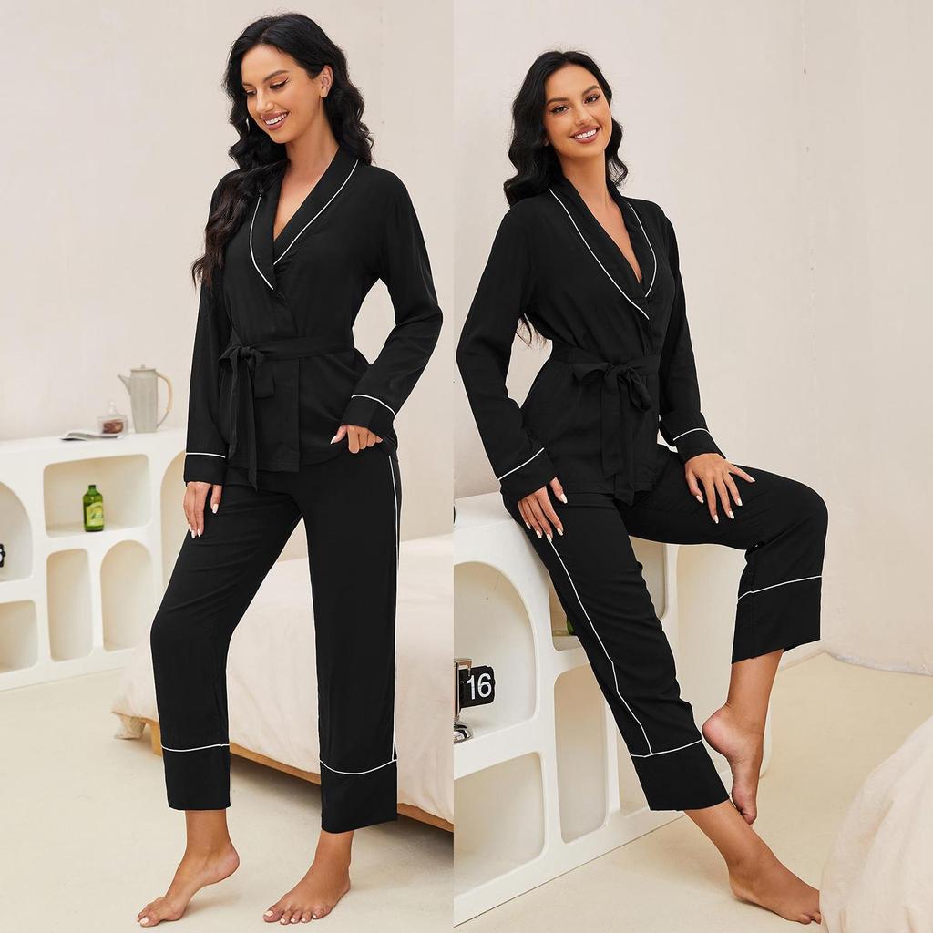 Women’s Sleeping Suits BRIGHT DEER Long Sleeves Robes Long Pants Set 2 Pieces Pajamas Home Clothing Sleep Lounge Wear