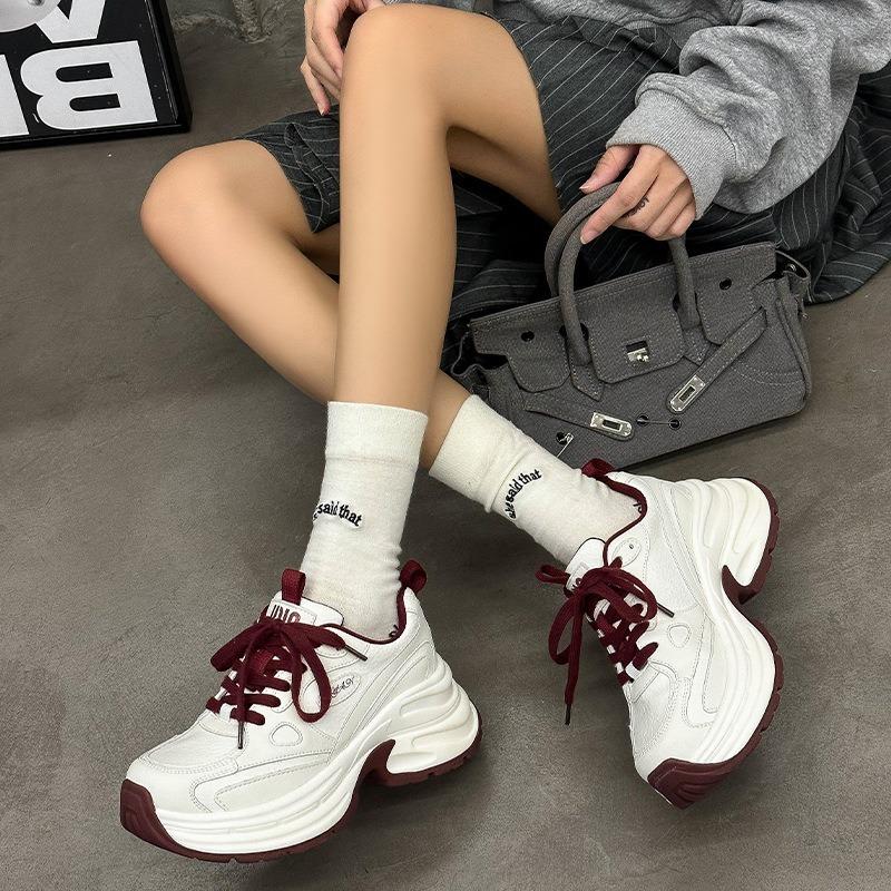 Thick-soled heightening dad shoes women's spring non-slip and wear-resistant leather soft and comfortable small casual sports shoes