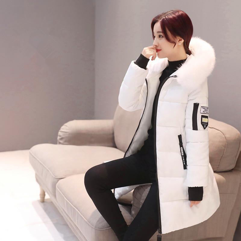Women's Autumn Winter Fashion Casual Cotton Jacket Fur Collar Warm Thick Overcoat Slimming Long Hooded Parka Coats