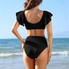 S- XL Sexy Lace Up Ruffled High Waist Bikini Female Swimsuit Women Swimwear Two-pieces Bikini Set Bather Bathing Suit Swim