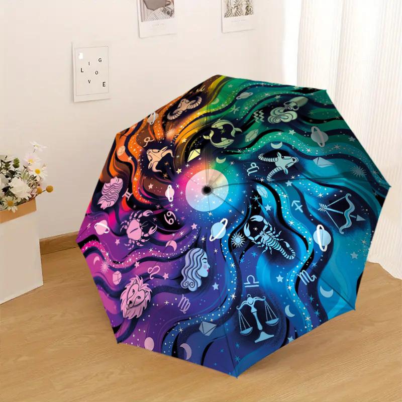 1PC astrology Pattern Small Travel Automatic Folding Umbrella, Compact Windproof Umbrella, Automatic Open/Close ,Gift-091541