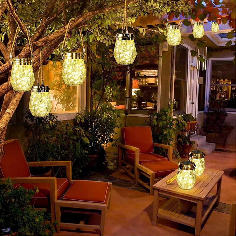 Solar Diamond Hanging Lantern Outdoor with LED String Lights Warm White/Multicolo Cracked Glass for Garden Patio Yard Porch Deco