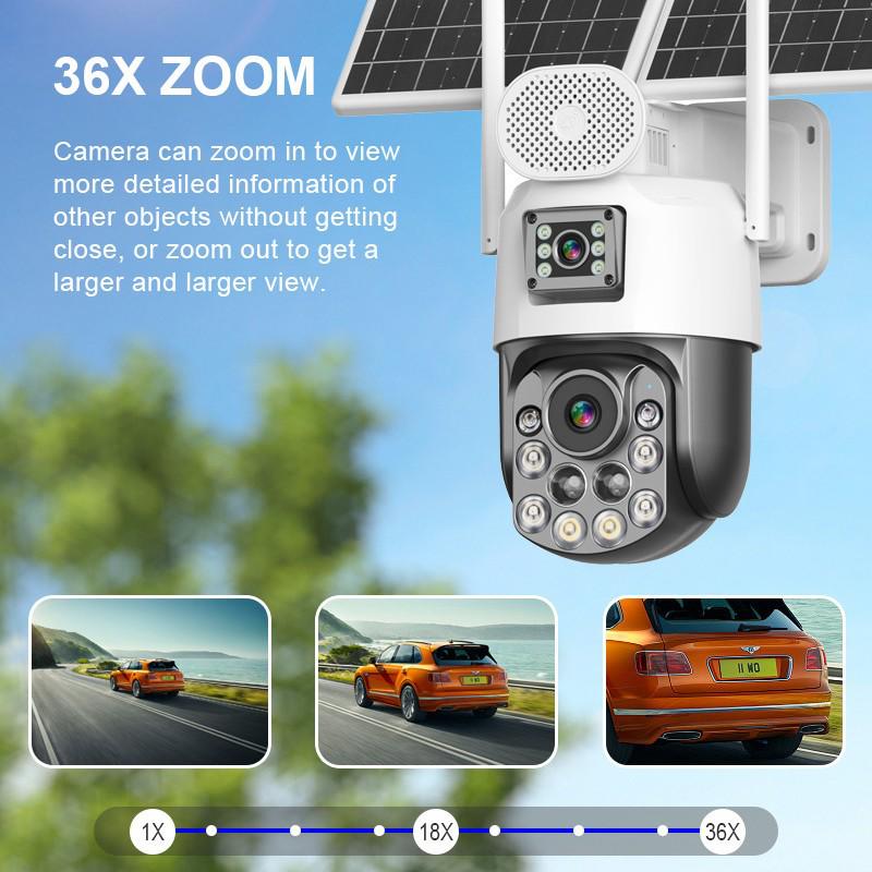Solar Outdoor PTZ Camera with 36x Zoom & Dual-Screen Humanoid Tracking