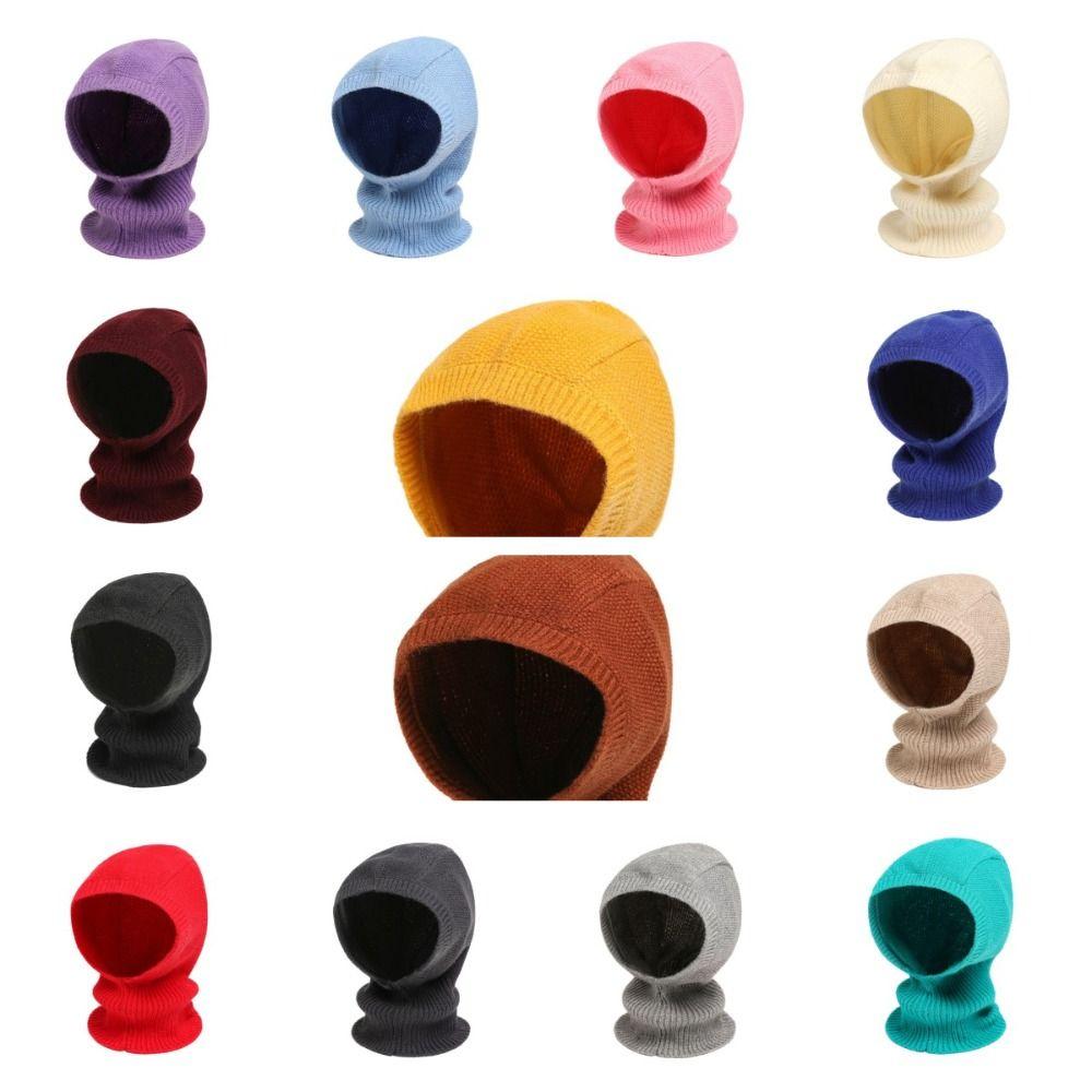Solid Color Knitted Hooded Cap Woolen Neck Collar Beanies Cap Fashion Balaclava Hat  Outdoor