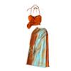 Summer Dopamine Sling Vacation Style Gradient Orange Tie-Dye Skirt Knotted Design Niche Style Long Skirt Two-piece Set