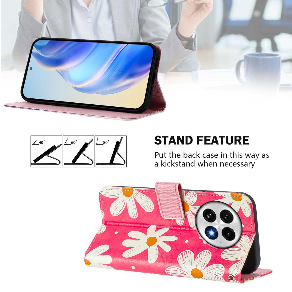 Pink Daisy Luxury Painted Leather Case Wallet PU Leather Book Style Cover for Oneplus 9R,8T,Nord CE2 5G,Nord 2T,Nord N300,Oneplus 11 12...