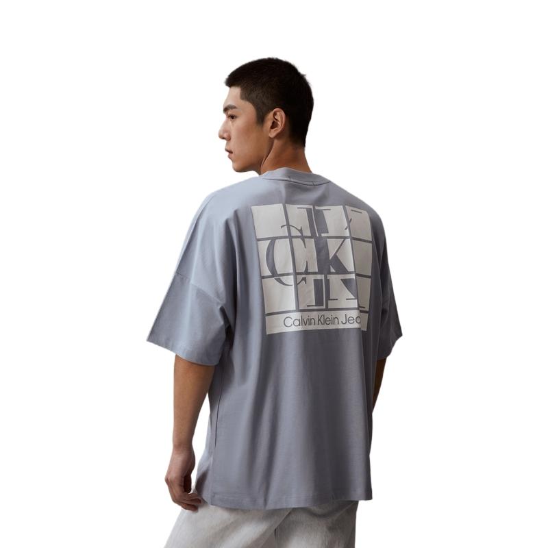 Calvin Klein Casual Round Neck Logo Print Loose Short Sleeve T-Shirt Unisex Tops Light-Blue J400212-DBT