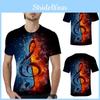 Stilvolles Herren Eis Feuer Musiknote 3D-gedrucktes Kurzarm-O-Ausschnitt Freizeit-T-Shirt