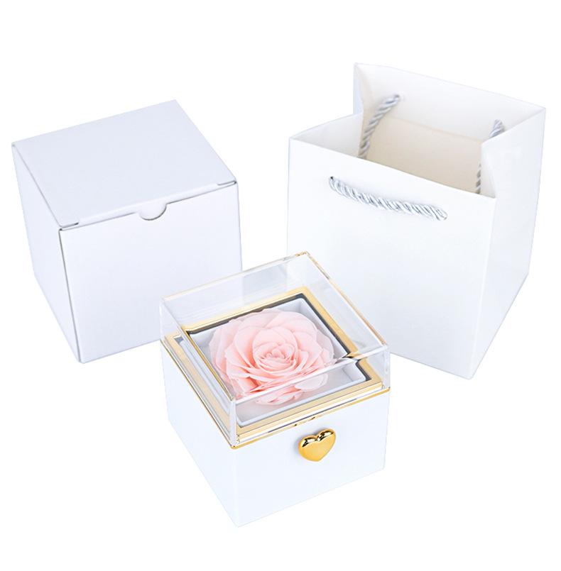 Automatic Rotating Acrylic Jewelry Box with Preserved Rose and Necklace - Valentine's Day Gift