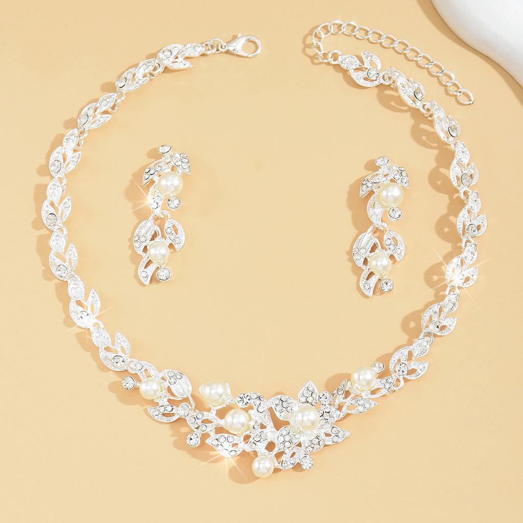 3 kusy dámských trendy listů, perel, náušnic, náhrdelníků, sad šperků, svatby, bankety, večírky a sváteční dárky