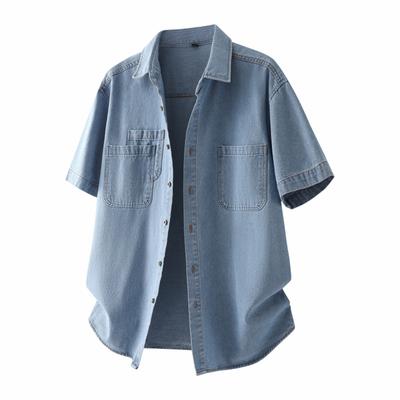 Sommer Denim Kurzarmhemden Herren Locker Umlegekragen Baumwolle Jeanshemd Herren Streetwear Oberteile