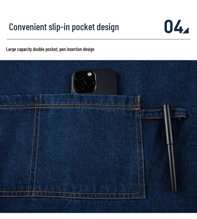 Custom Logo Denim Apron for Restaurant, Nail Art, Baking, Coffee Shops, and Barbershops